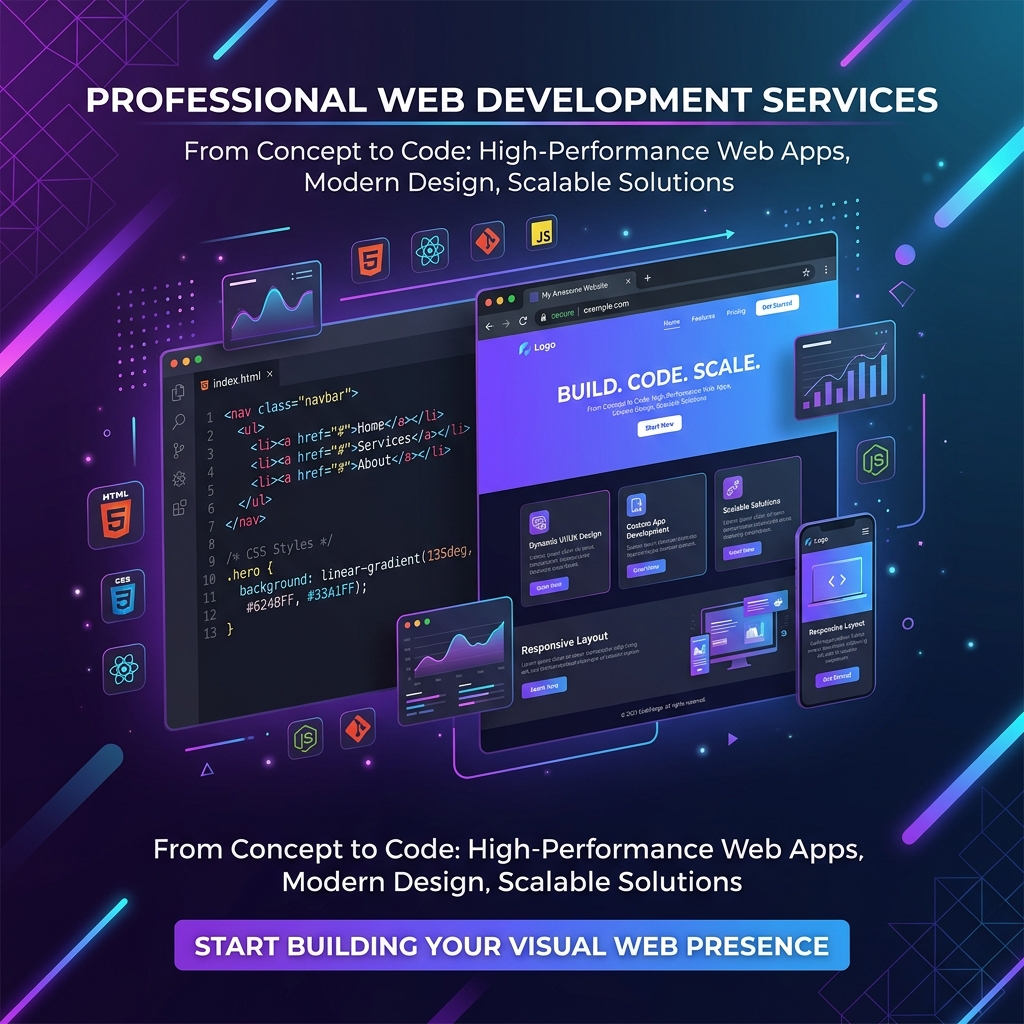Web development showcase with modern interface design